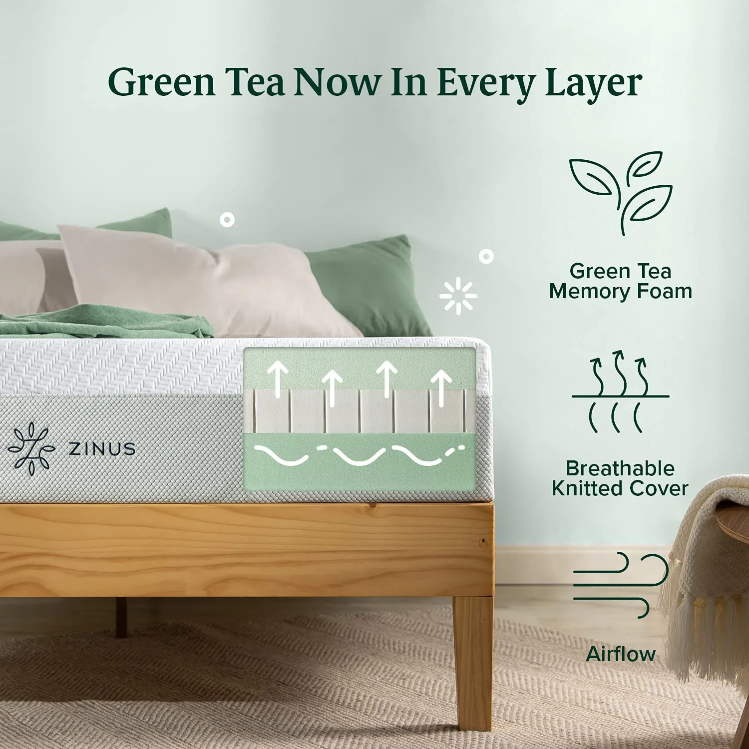 10-Inch Green Tea Luxe Memory Foam Pressure Relieving Mattress | Made In USA