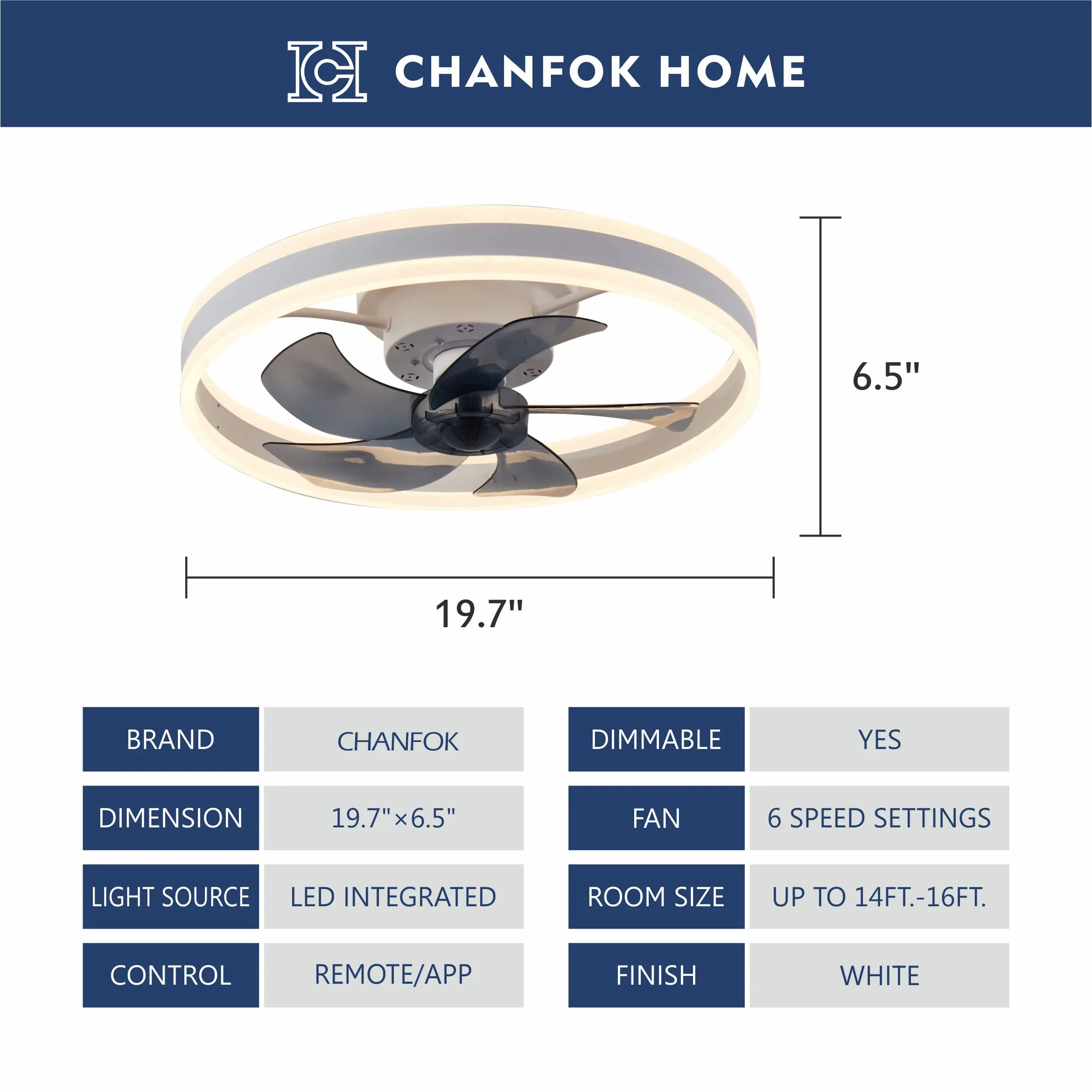 19.7" CHANFOK Orison Modern Small Ceiling Fan With Light