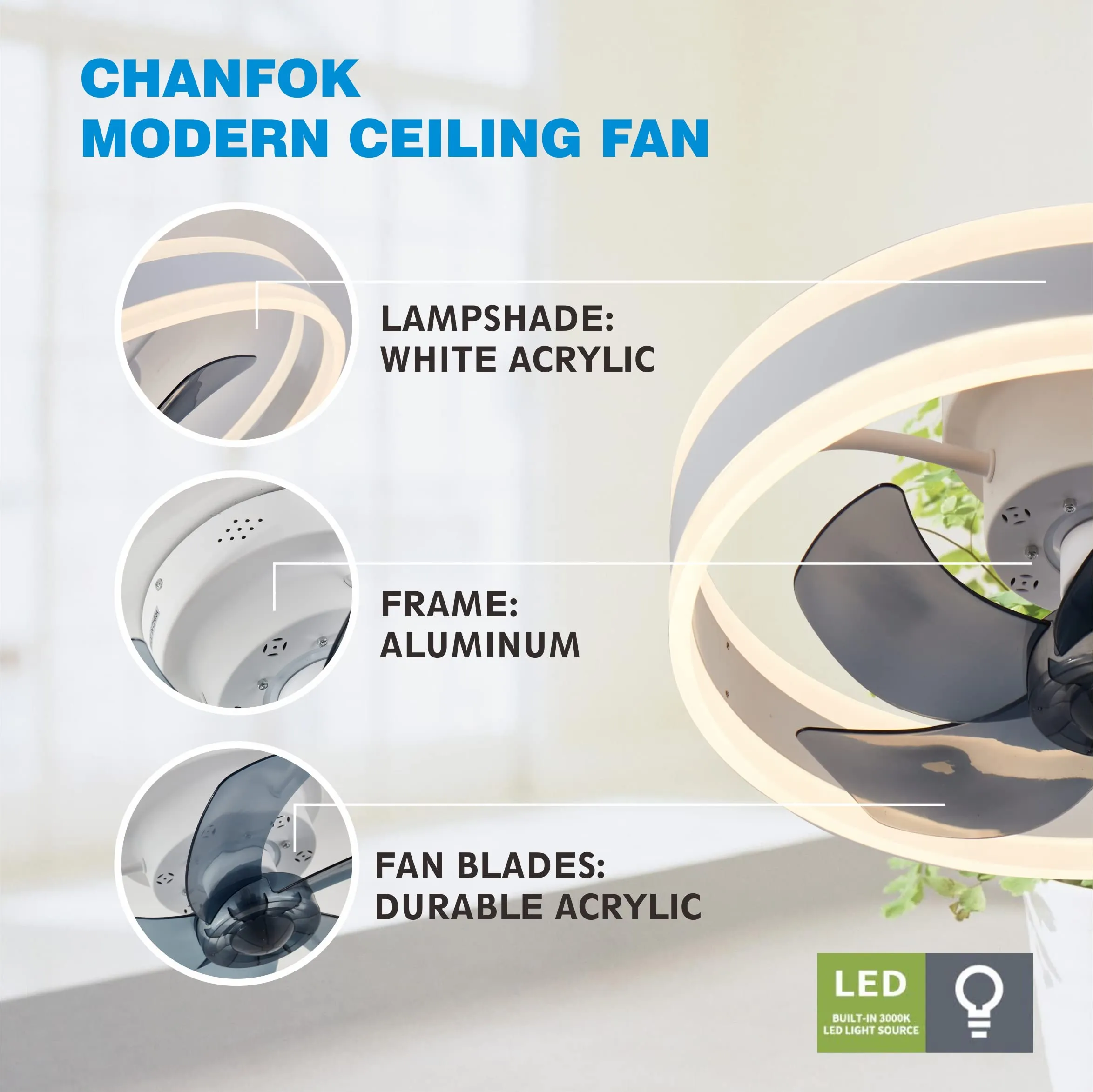 19.7" CHANFOK Orison Modern Small Ceiling Fan With Light