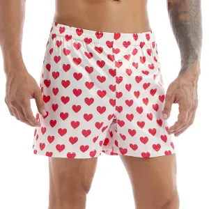 2024 New Mens Soft Boxer Shorts Underpants Pajamas Cute Love Heart Print Classic Lightweight Loose Sports Lounge Short Pants