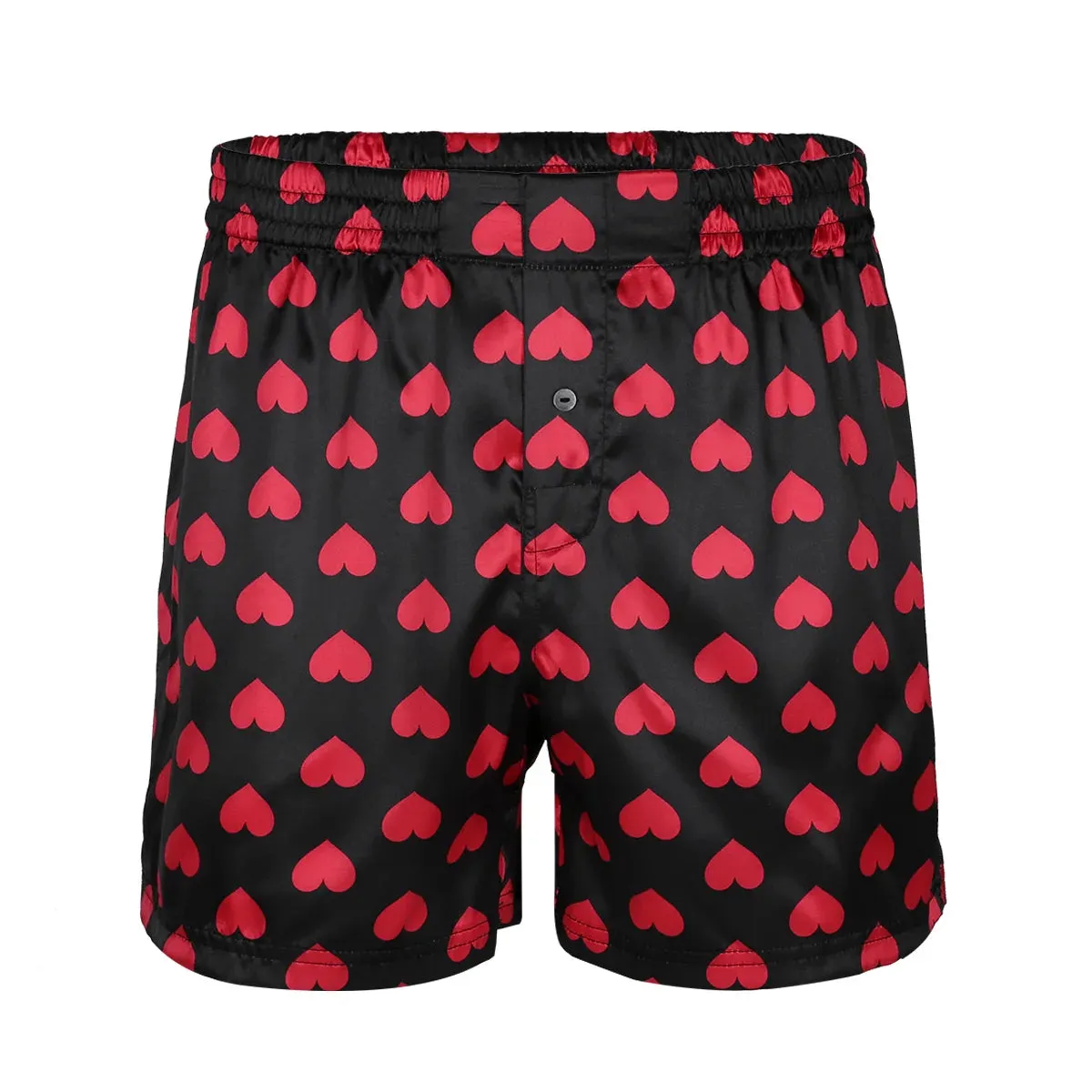 2024 New Mens Soft Boxer Shorts Underpants Pajamas Cute Love Heart Print Classic Lightweight Loose Sports Lounge Short Pants