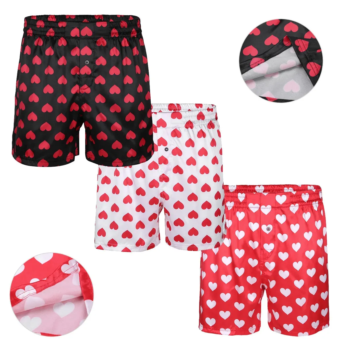 2024 New Mens Soft Boxer Shorts Underpants Pajamas Cute Love Heart Print Classic Lightweight Loose Sports Lounge Short Pants