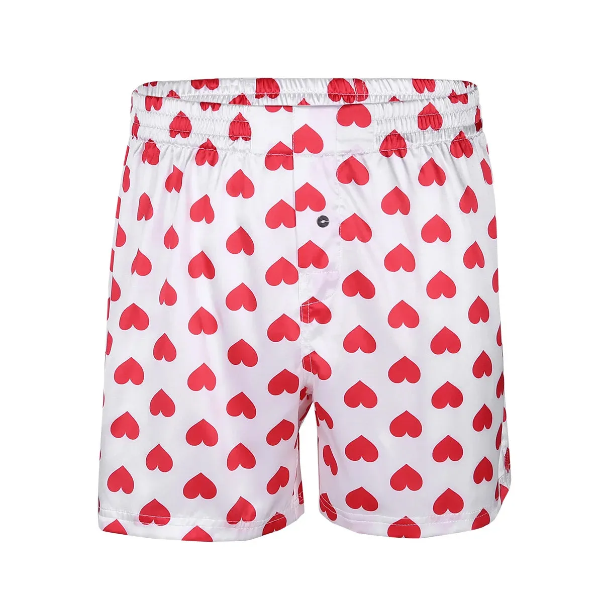 2024 New Mens Soft Boxer Shorts Underpants Pajamas Cute Love Heart Print Classic Lightweight Loose Sports Lounge Short Pants