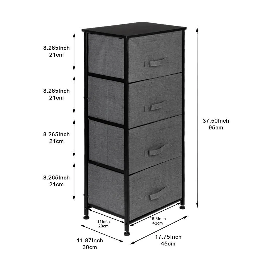 4-Tier Dresser Tower, Fabric Drawer Organizer With 4 Easy Pull Drawers With Metal Frame