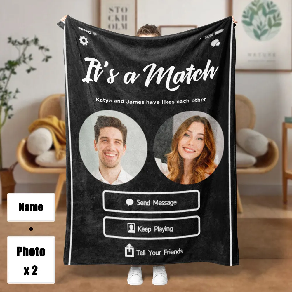 4FunGift® Custom Blankets Valentine's Day Gift Personalized It'S A Match Couple Blanket Couple Gifts