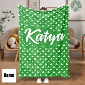 4FunGift® Custom Name Irish Clover St Patricks Day Throw Blanket Gifts