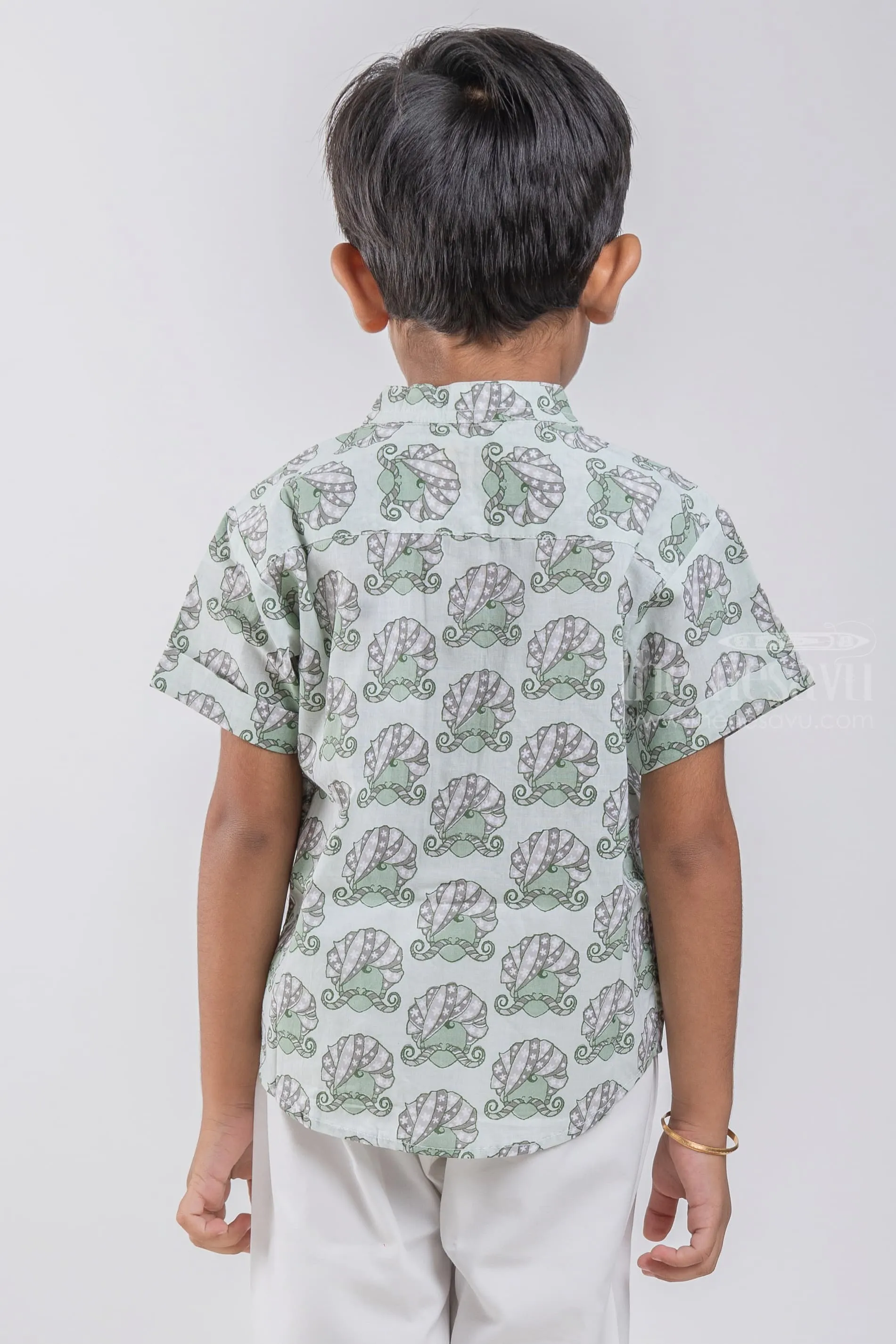 AGX. Boys Rajasthani Printed Green Cotton Shirt by The Nesavu