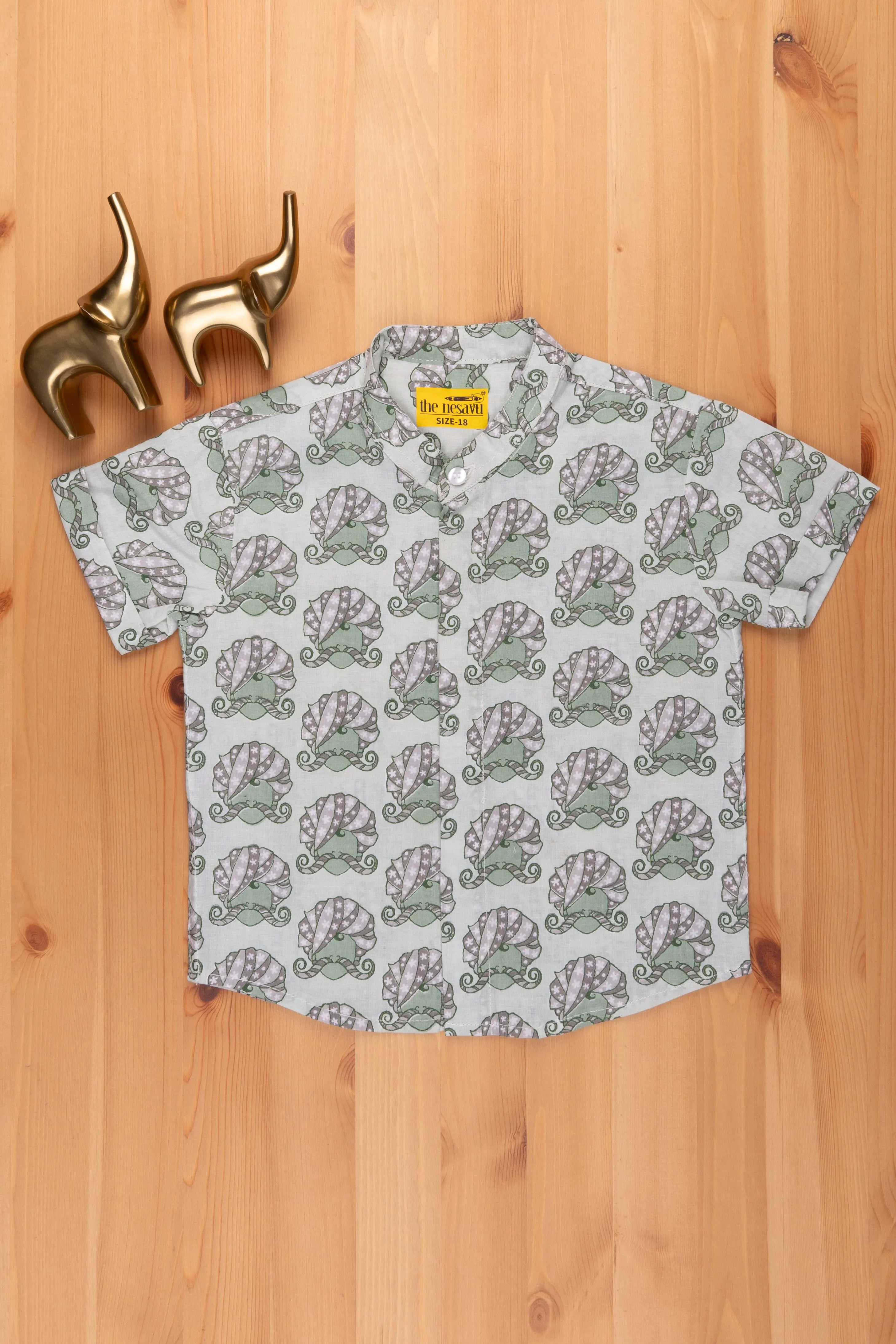 AGX. Boys Rajasthani Printed Green Cotton Shirt by The Nesavu