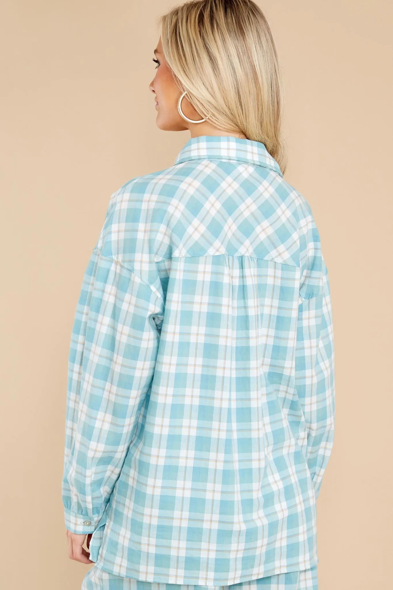 Beauty In Comfort Teal Plaid Cotton Pajama Top