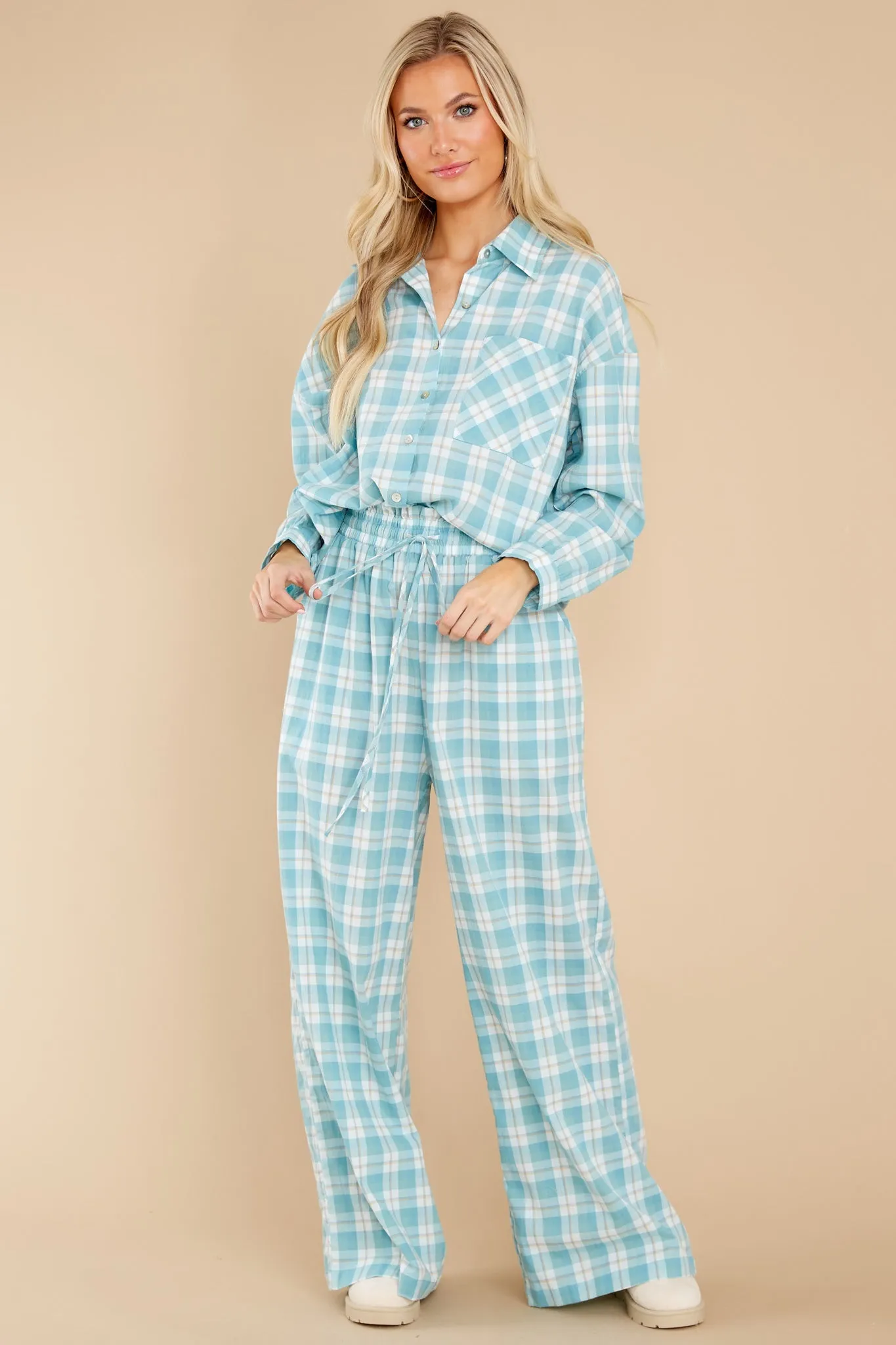 Beauty In Comfort Teal Plaid Cotton Pajama Top