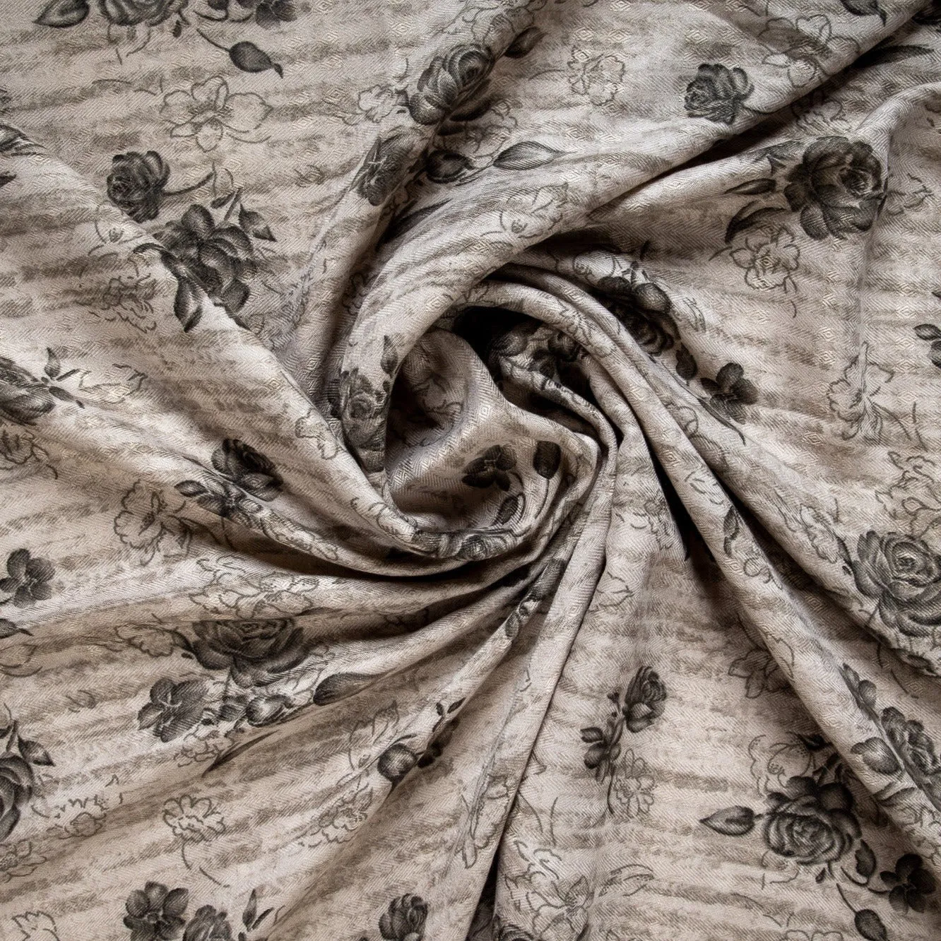 Beige Floral Cotton Semi Fabric