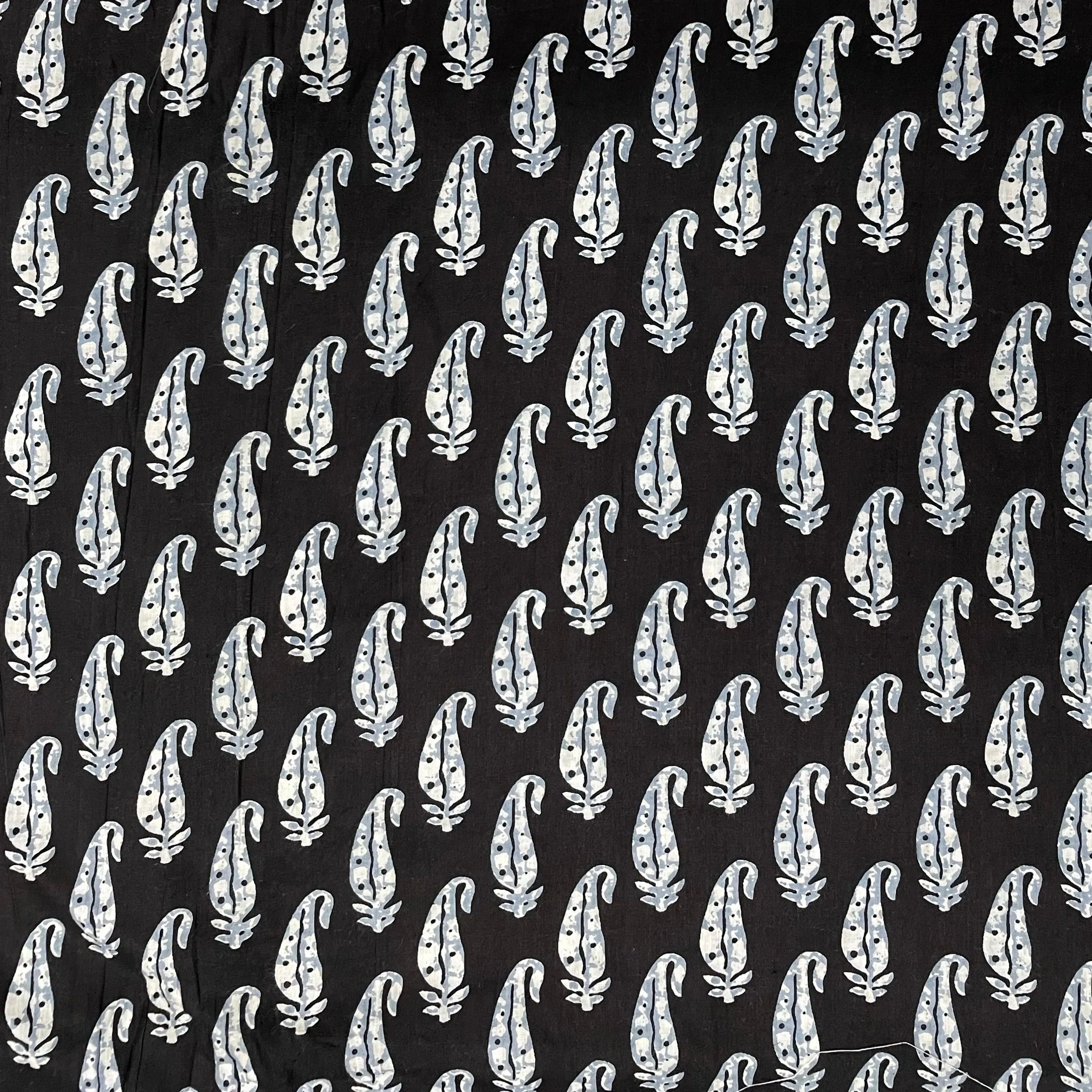 Black & White Paisley With Hand Block Print Cotton Fabric