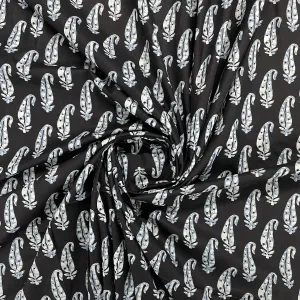 Black & White Paisley With Hand Block Print Cotton Fabric