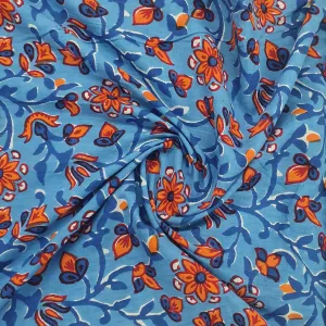 Blue Floral Print Cotton Fabric