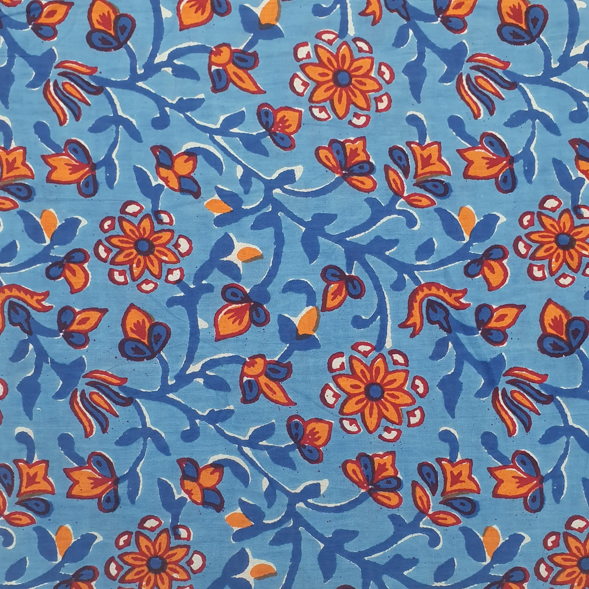 Blue Floral Print Cotton Fabric