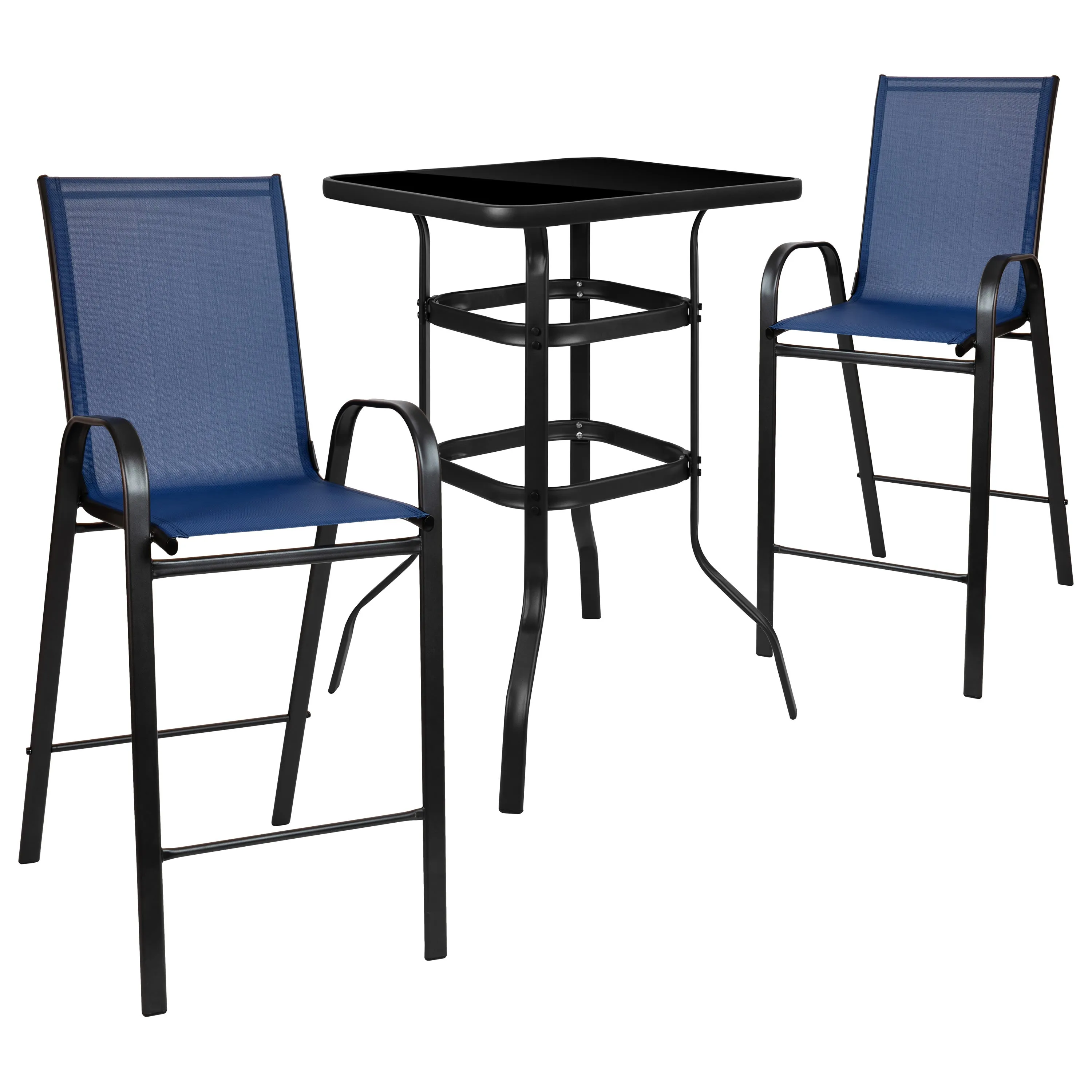 Brazos Outdoor Dining Set - 2-Person Bistro Set - Outdoor Glass Bar Table with All-Weather Patio Stools