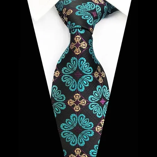 Classy Men Black Turquoise Floral Silk Tie