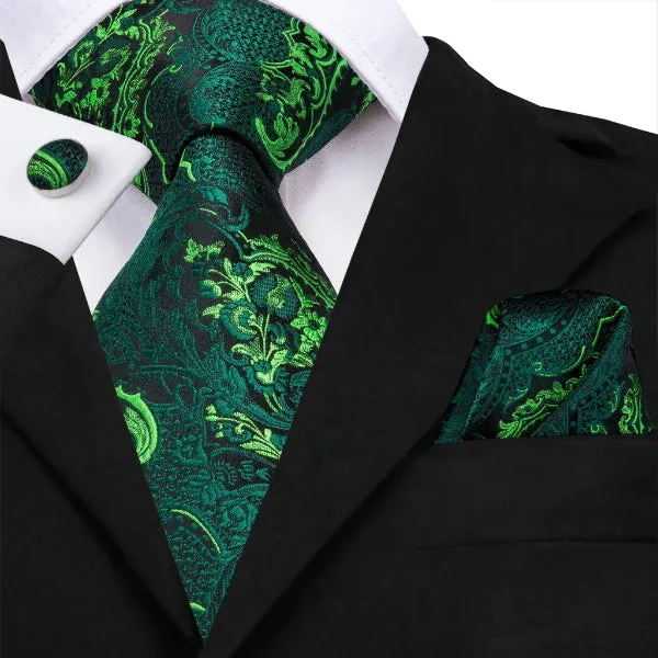 Classy Men Green Luxury Floral Silk Tie