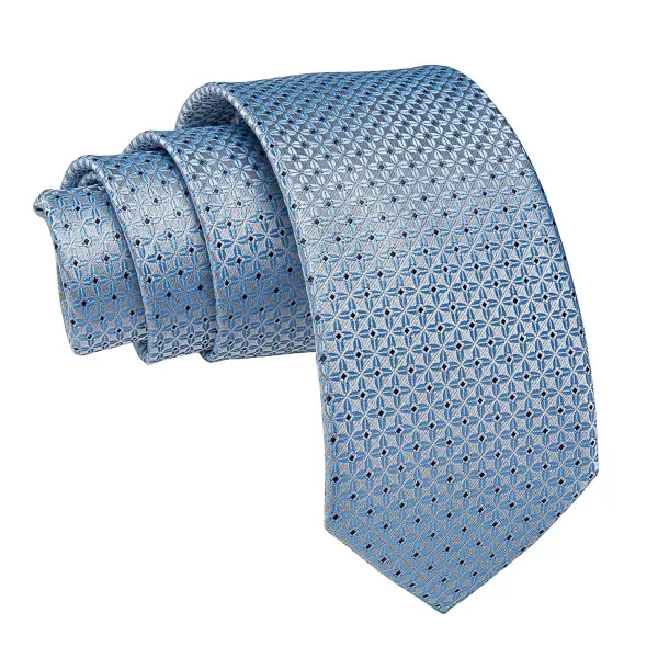 Classy Men Light Blue Silver Floral Dot Silk Tie