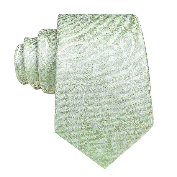 Classy Men Light Sage Green Paisley Silk Tie