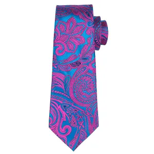 Classy Men Pink Turquoise Floral Silk Tie