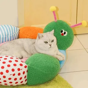 Cozy Green Caterpillar Pet Bed - Comfortable and Fun Sleep Solution for Pets