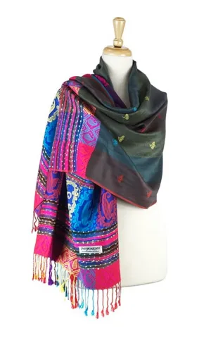 DBS056-5 Grey Rainbow Colorful Pashmina Shawl Scarf