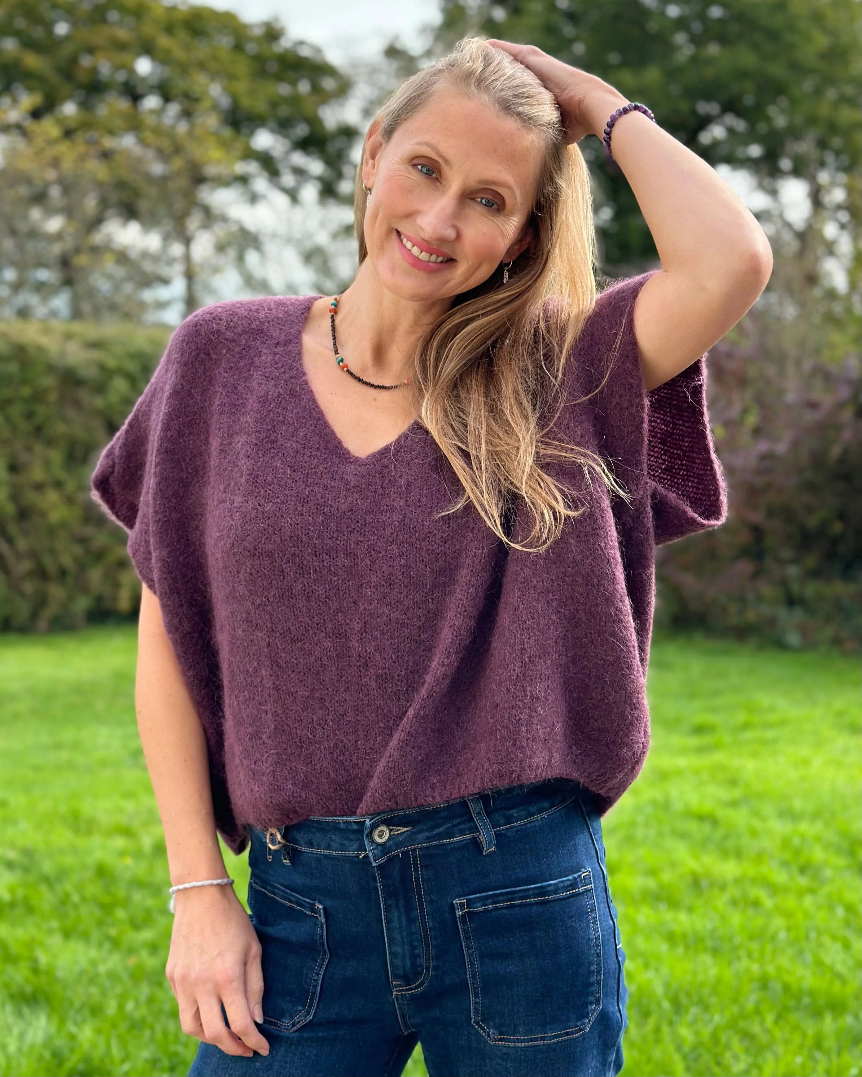 Drop Shoulder Mohair Tank Top - Plum