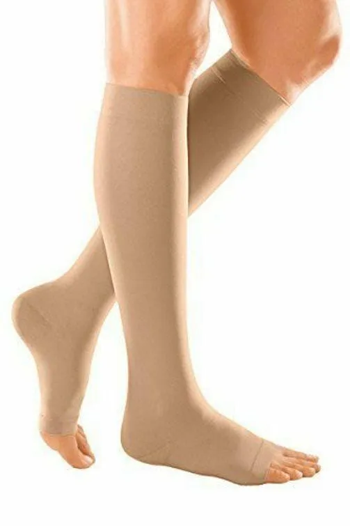 Duomed Soft Class 1 Below Knee Compression Stockings Open Toe Sand Small