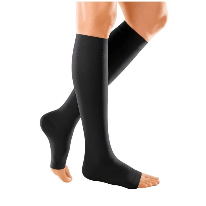 Duomed Soft Class 2 Below Knee Compression Stockings Open Toe Black L