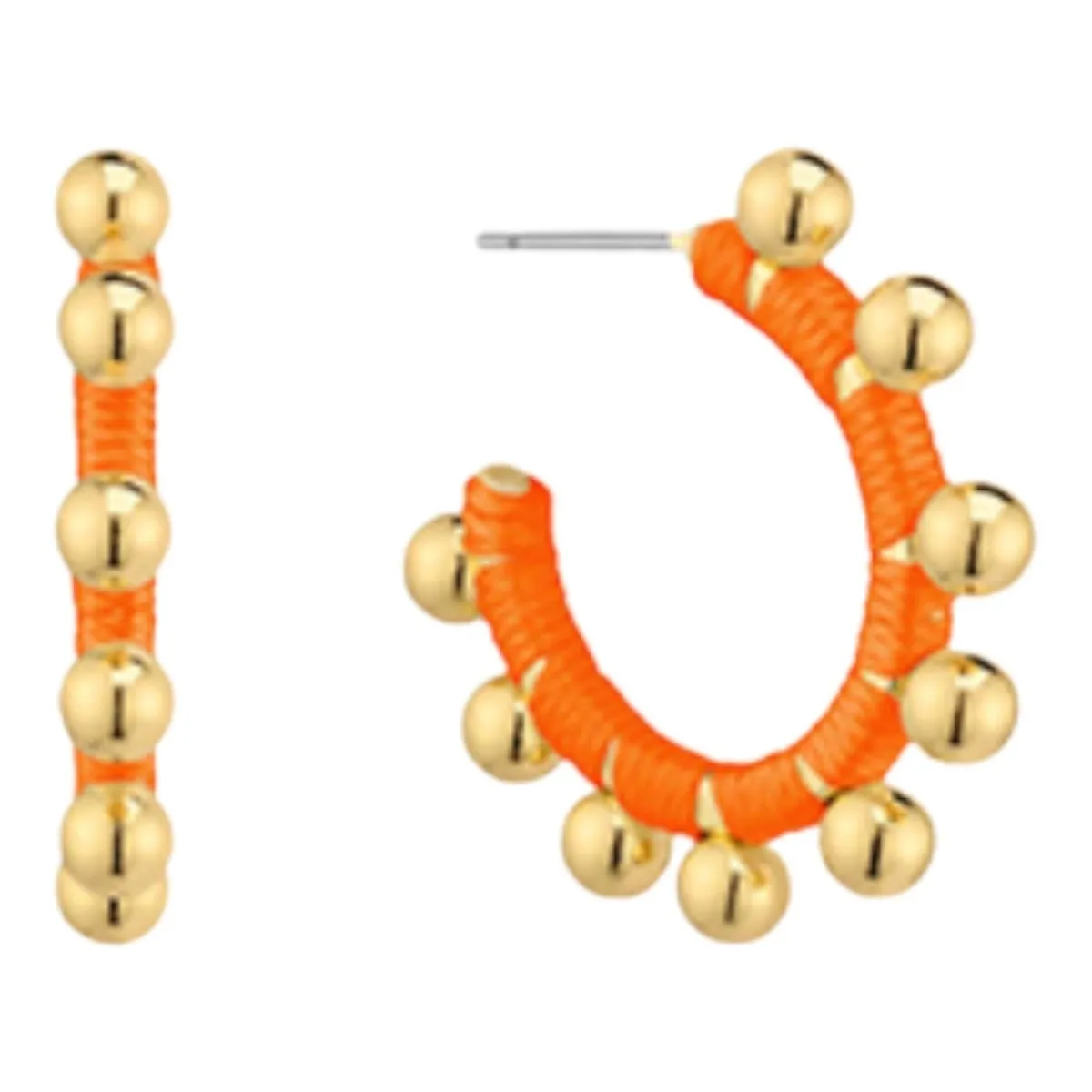 Esther Ball & Wrapped Thread Hoop Earrings | Orange