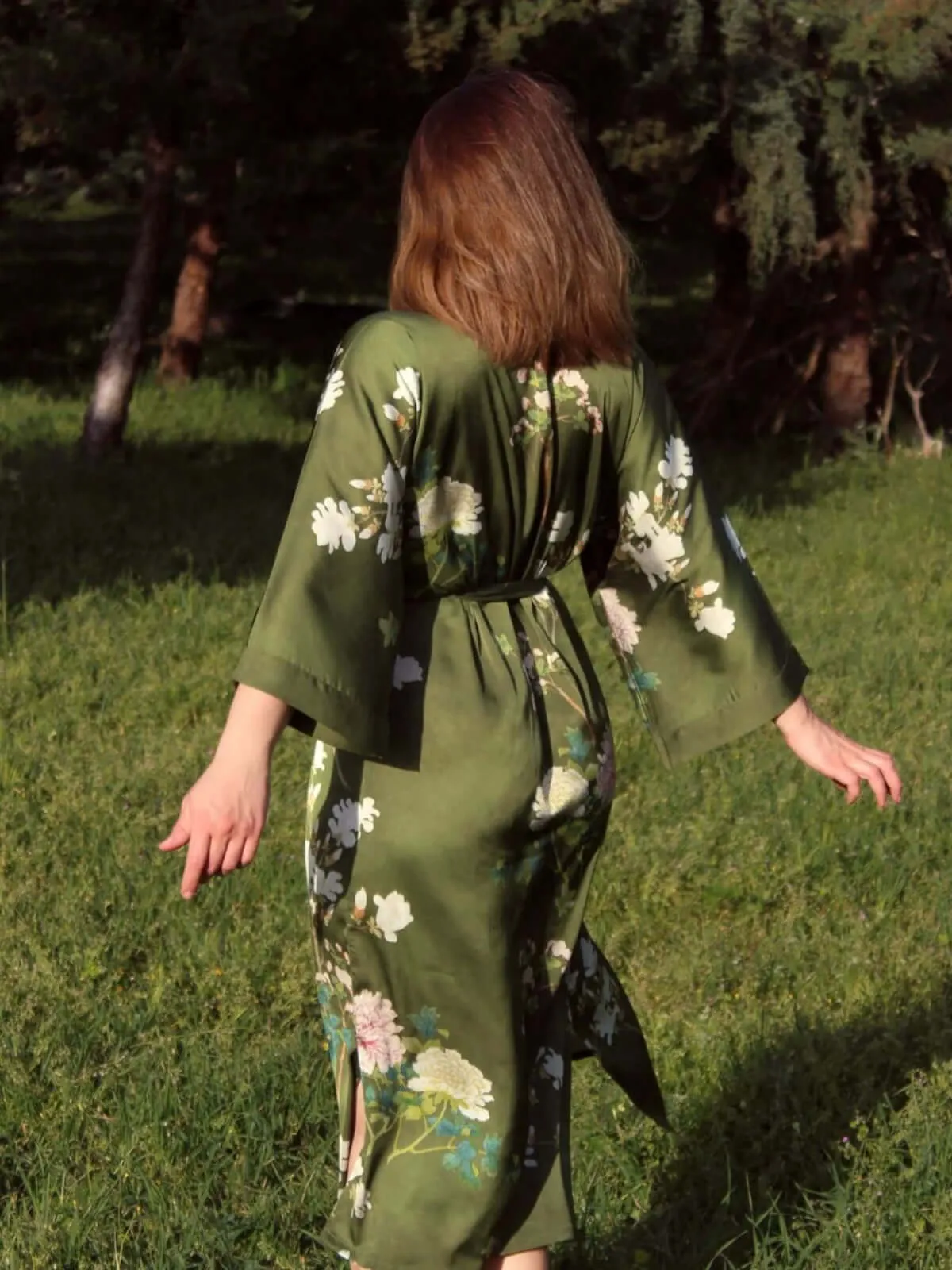 Floral Olive Kimono Robe