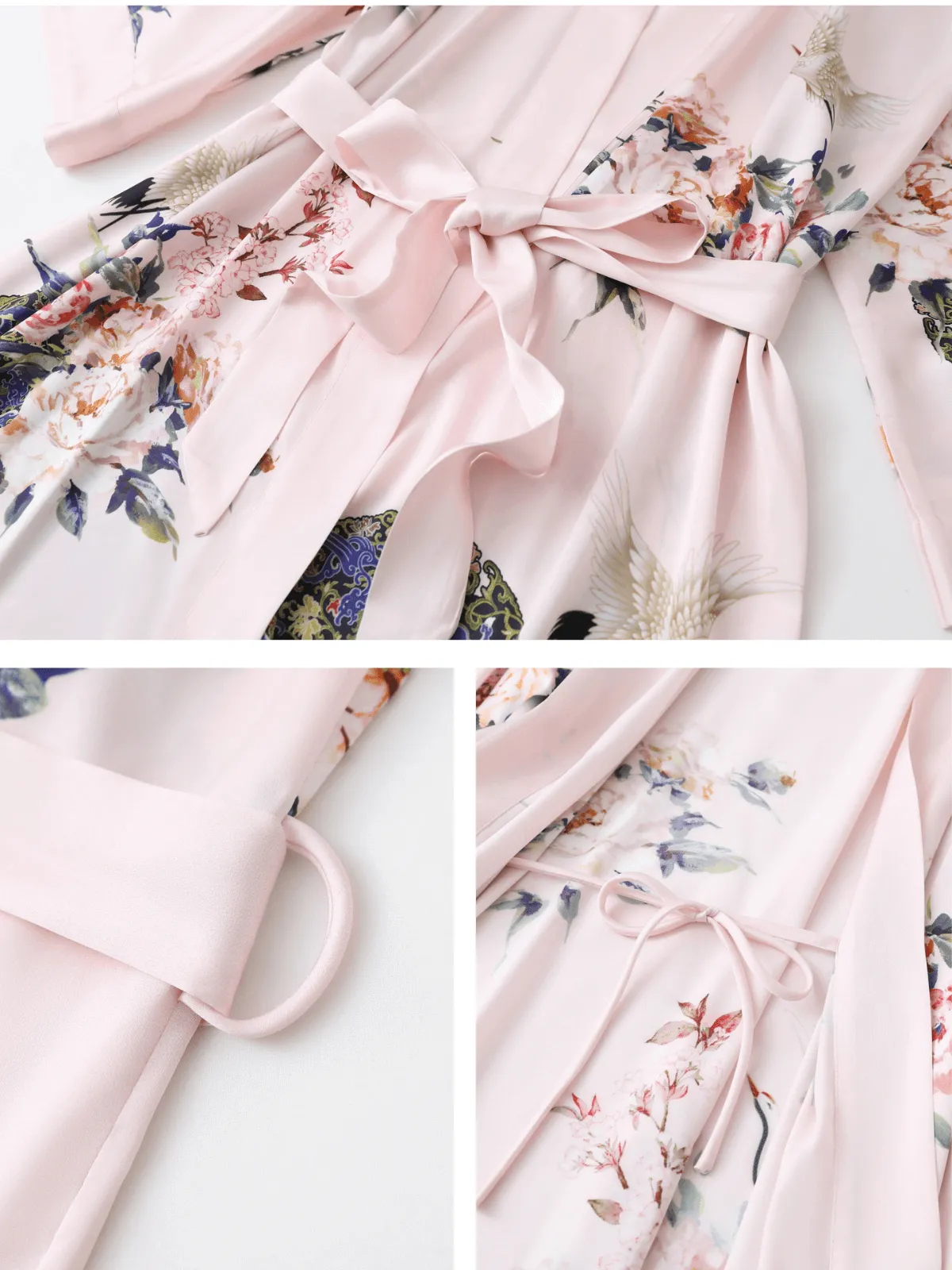 Garden Crane Blush Kimono Robe