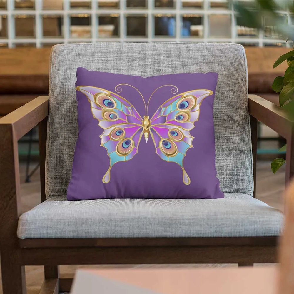 Gold butterfly peacock cushion cover