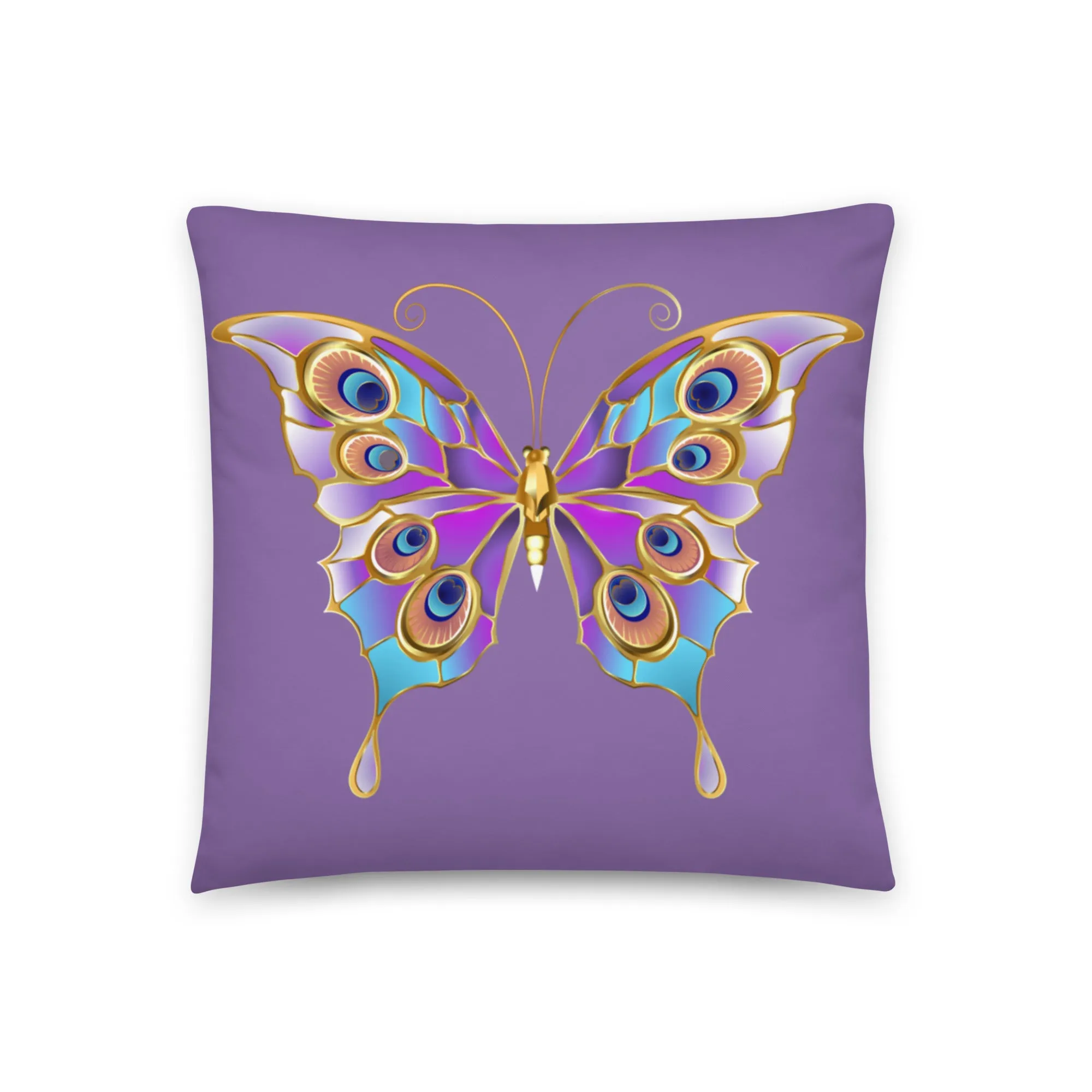 Gold butterfly peacock cushion cover