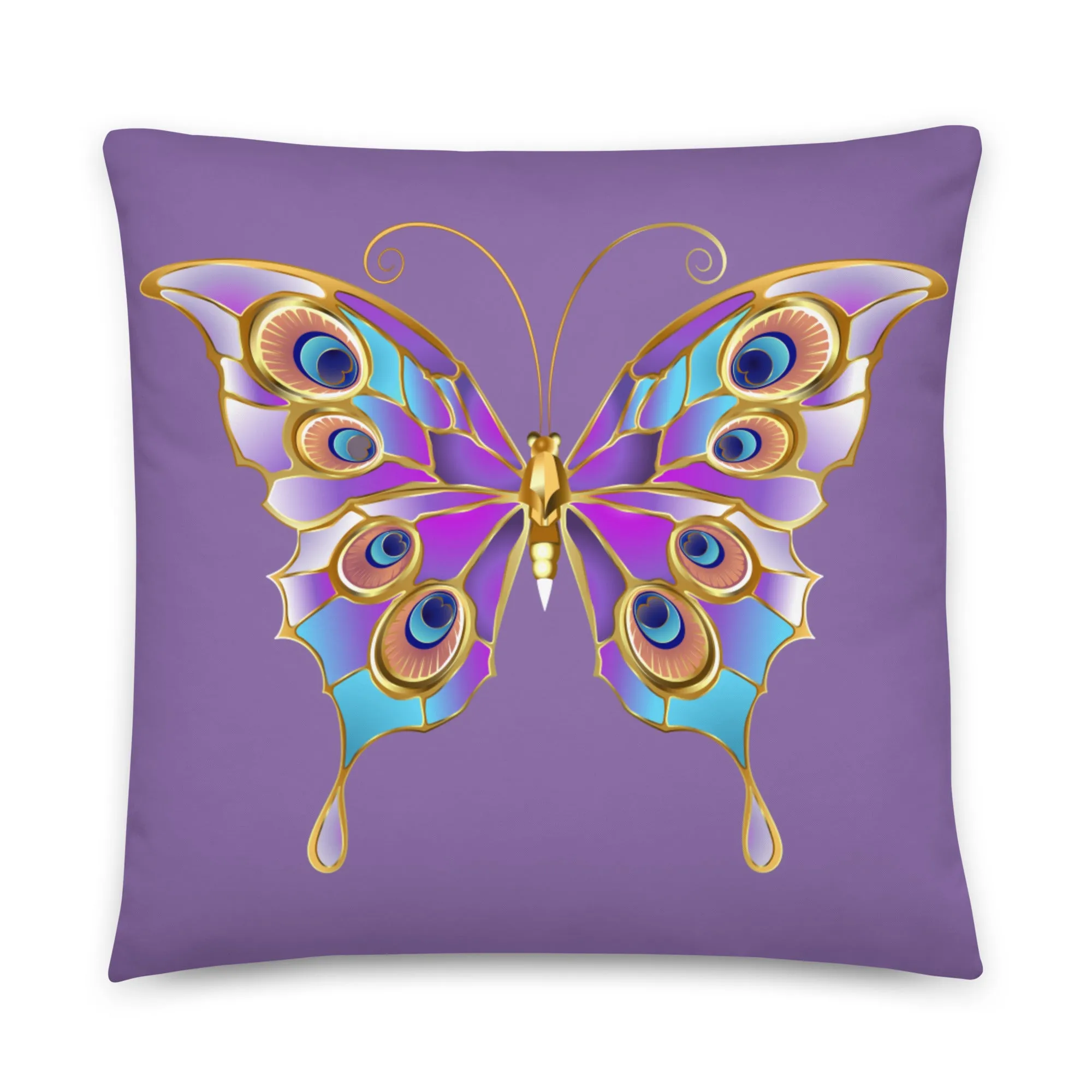 Gold butterfly peacock cushion cover