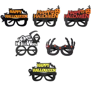 Happy Halloween Novelty Glasses with Pumpkin and Bat Designs, Black and Orange, One size fits everyone