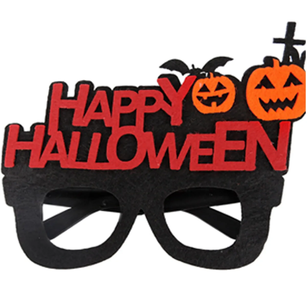 Happy Halloween Novelty Glasses with Pumpkin and Bat Designs, Black and Orange, One size fits everyone