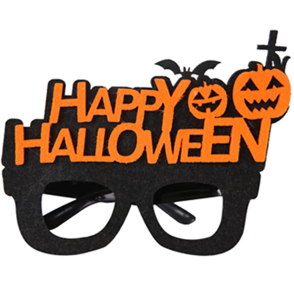 Happy Halloween Novelty Glasses with Pumpkin and Bat Designs, Black and Orange, One size fits everyone