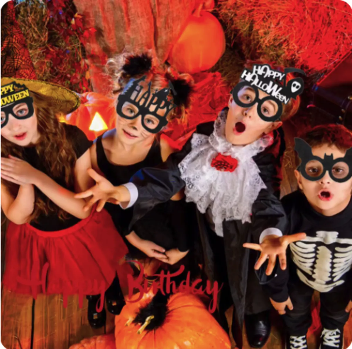 Happy Halloween Novelty Glasses with Pumpkin and Bat Designs, Black and Orange, One size fits everyone