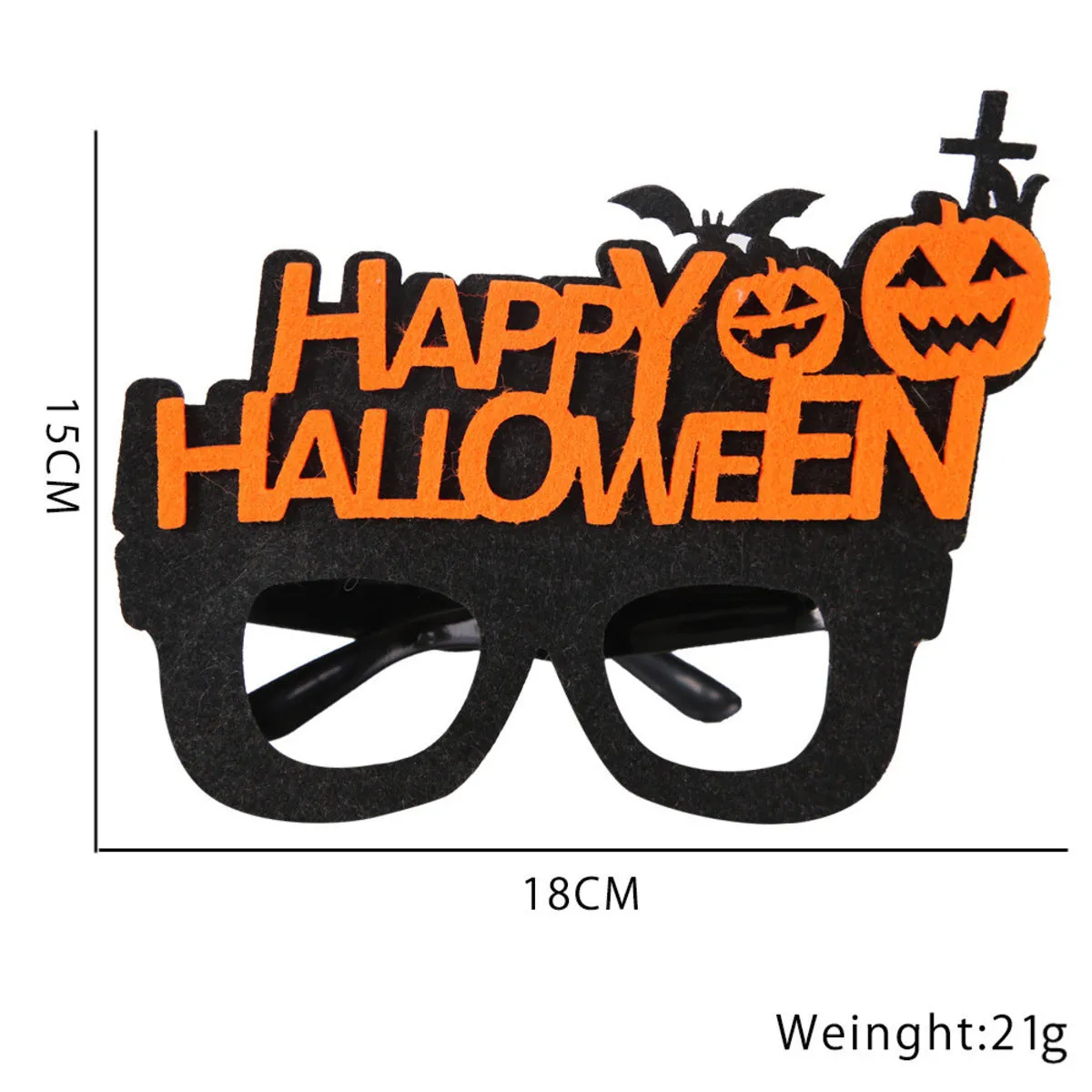 Happy Halloween Novelty Glasses with Pumpkin and Bat Designs, Black and Orange, One size fits everyone