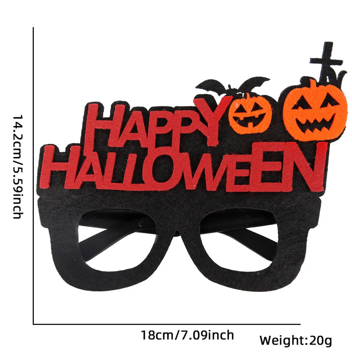 Happy Halloween Novelty Glasses with Pumpkin and Bat Designs, Black and Orange, One size fits everyone