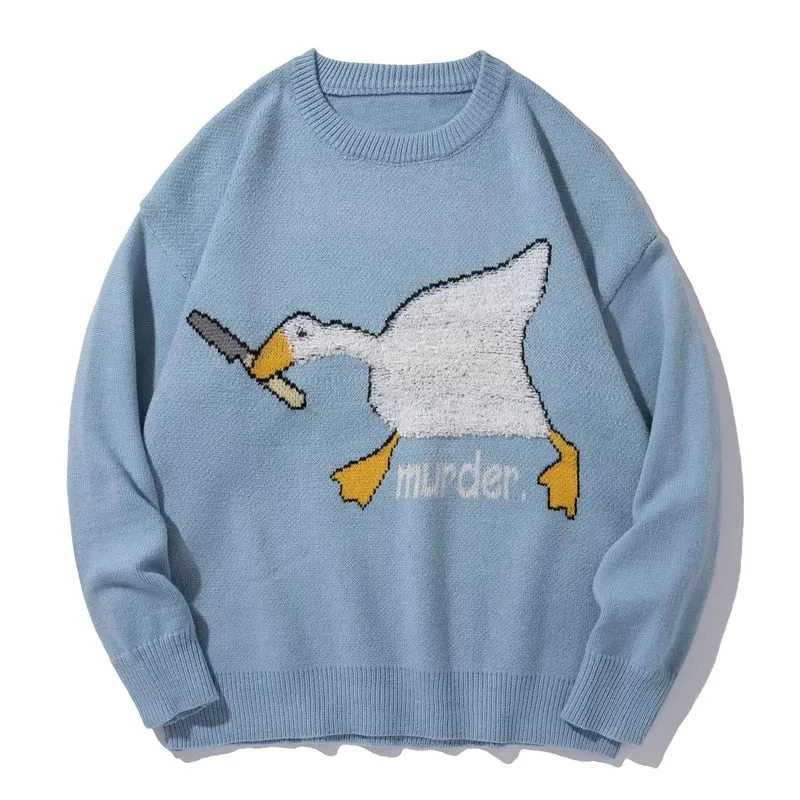 Harajuku Cartoon Murder Duck Knit Sweater