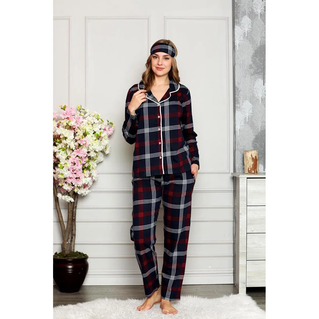 Home Clothes for Women Plaid Pants Pajamas for Women Spring Pajamas Women Two Piece Set Women Sleepwear Set for Sleep Room Wear