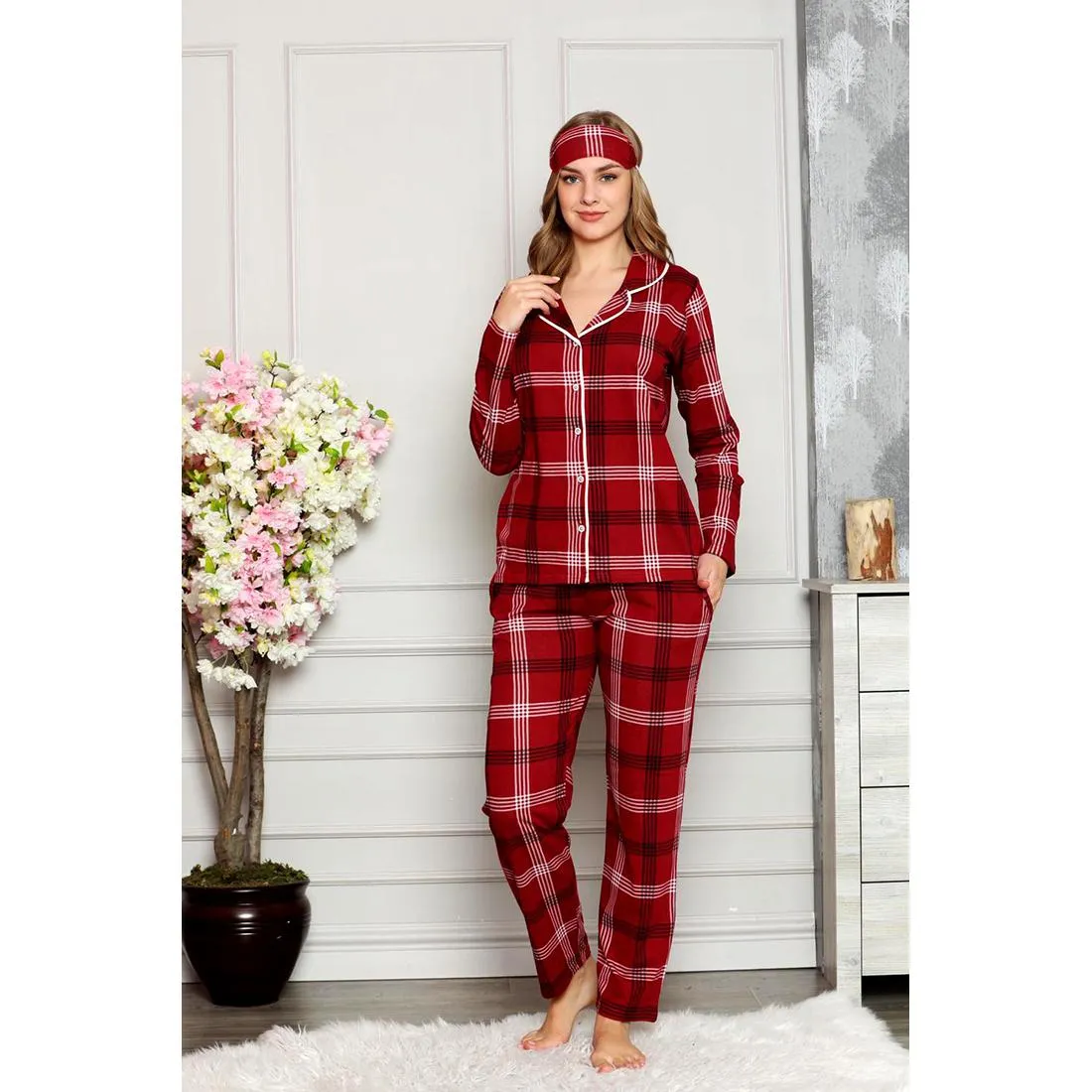 Home Clothes for Women Plaid Pants Pajamas for Women Spring Pajamas Women Two Piece Set Women Sleepwear Set for Sleep Room Wear