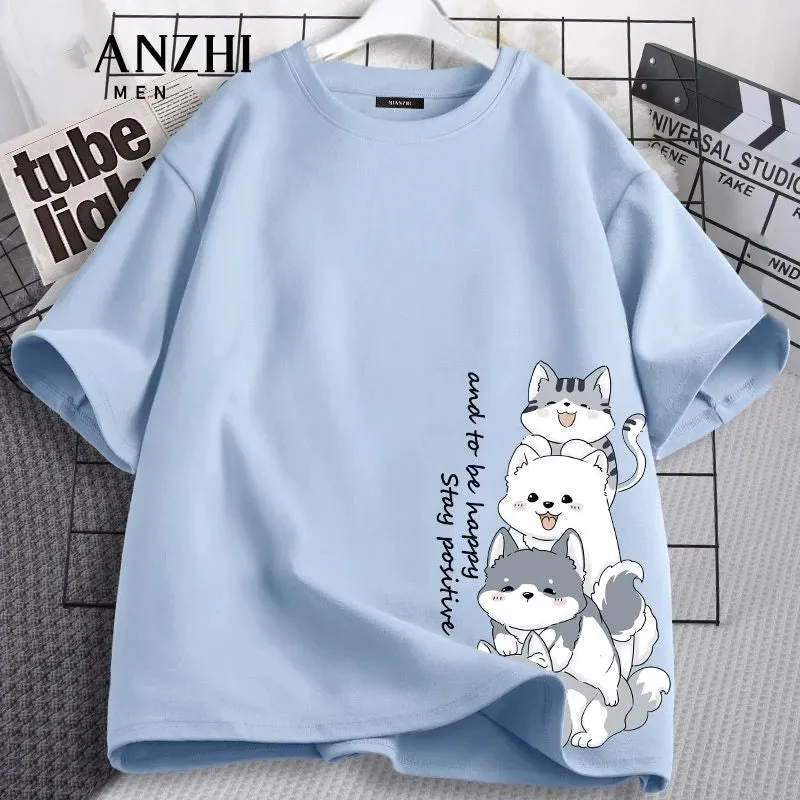 Kids Summer Cotton Short Sleeve T-Shirt Top Cute Critter Print Girls School T-Shirt Home Soft Pajama T-Shirt Street Tee Tops