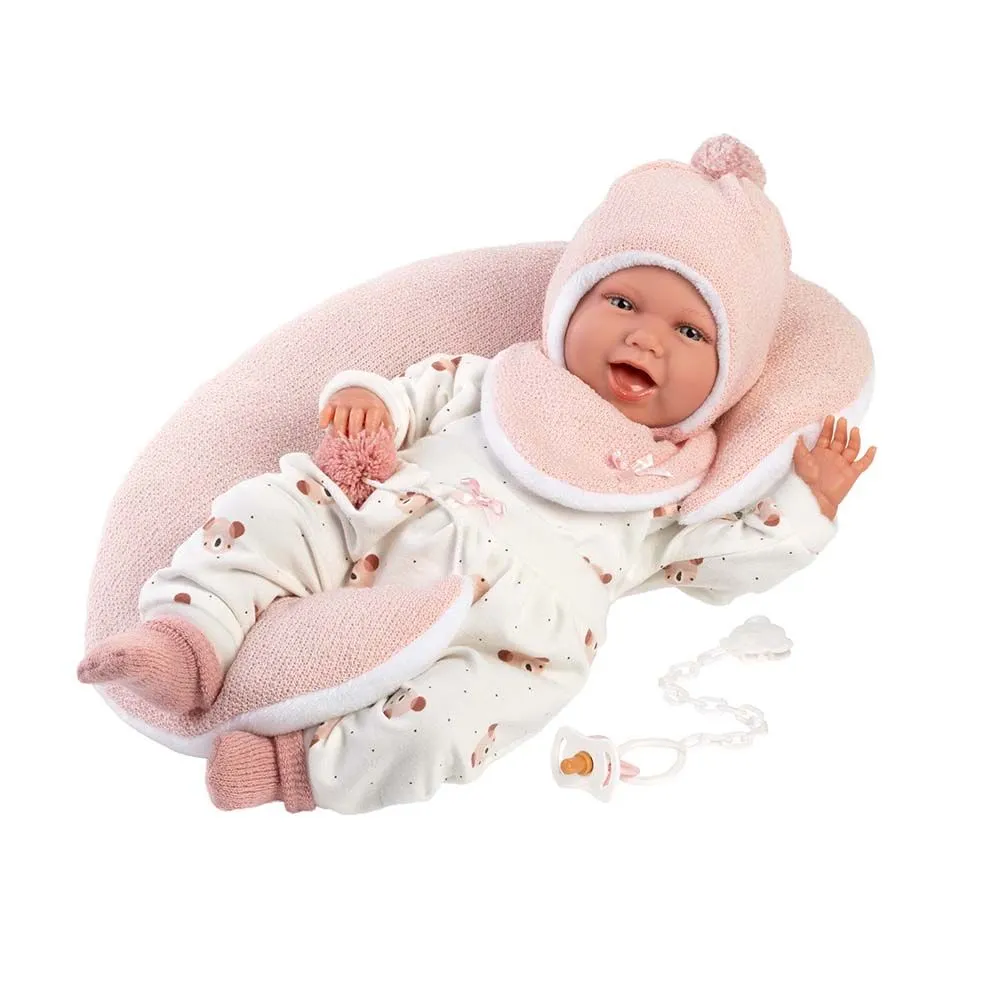 Llorens - Baby Girl Doll with Crying Mechanism, Clothing & Pink Cushion: Mimi 42cm