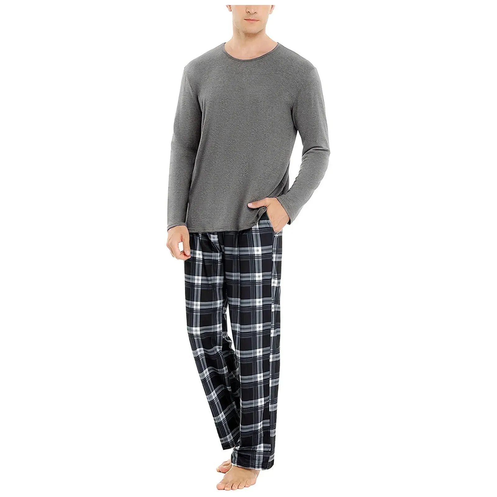 Men's Comfortable Solid Color Pajama Set for All Seasons