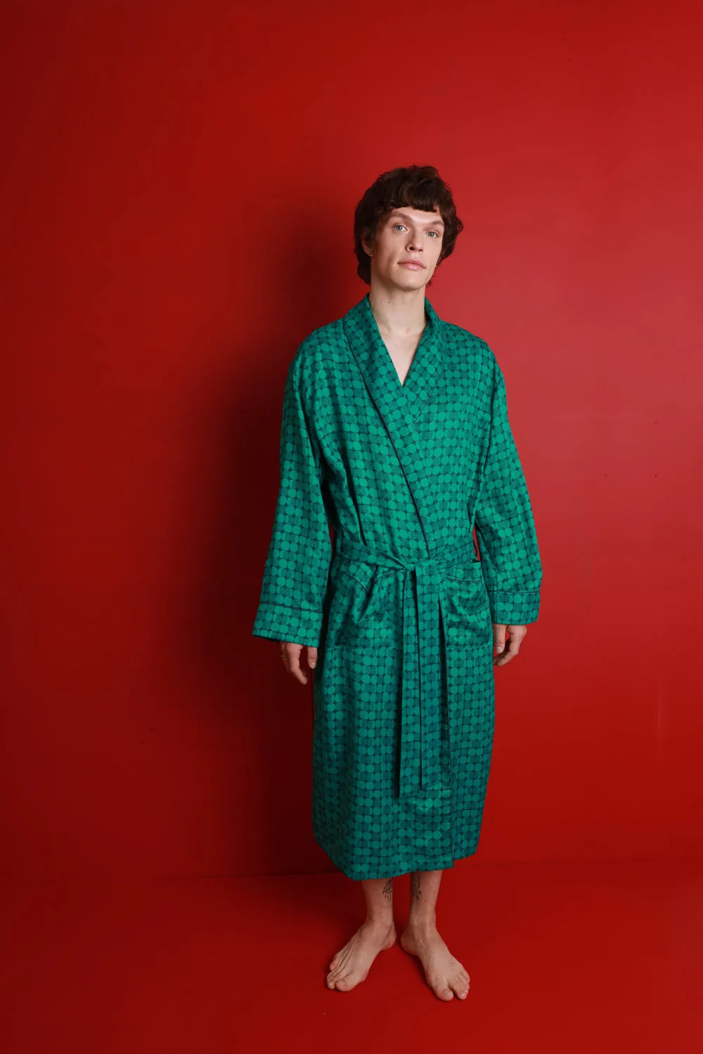 Men's Mulberry Silk Robe - Kerala Green