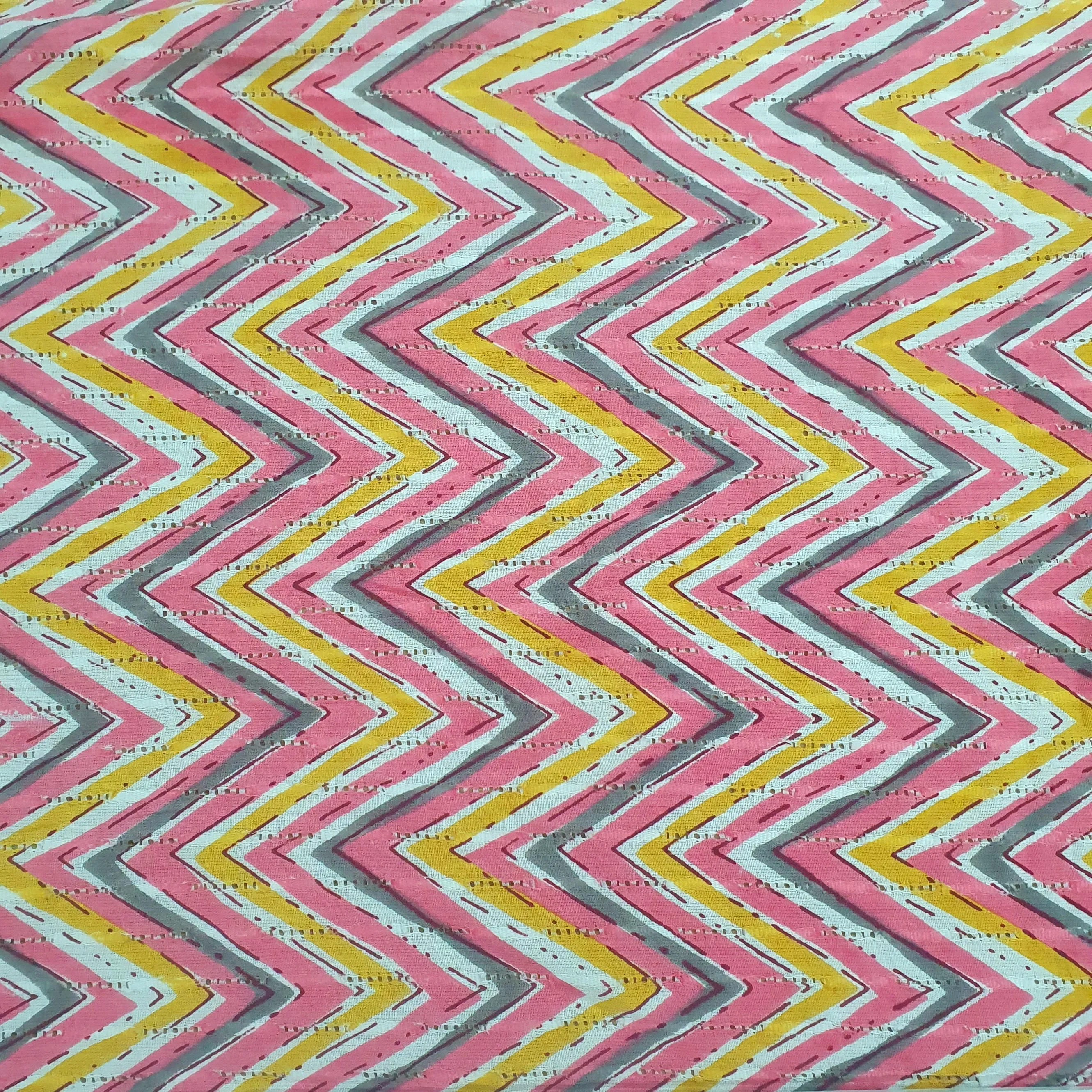 Multicolor Chevron Print Cotton Dobby Fabric